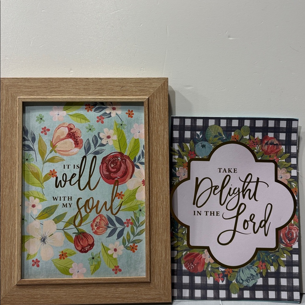 Floral religious Inspirational quotes Art Set wooden frame interchangeable